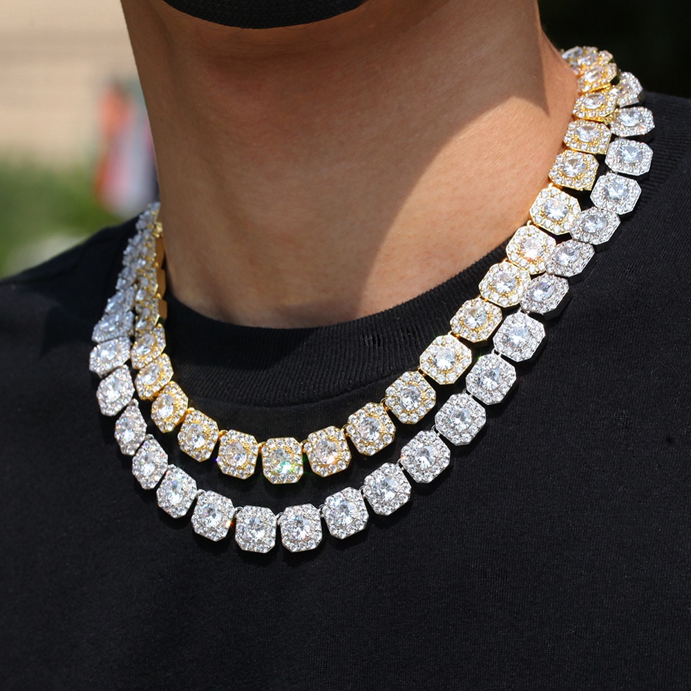 Hip Hop Gold Chains Jewelry Mens Iced Out Diamond Tennis Chain Necklace Square Zircon Necklaces 7inch-24inch