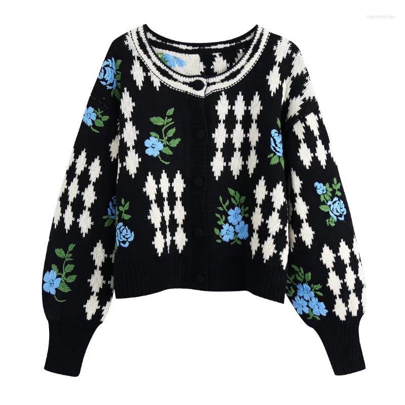 Women' Knits & Tees Women Fashion Floral Embroidery Knit Cardigan Round Neck Long Sleeves Chic Lady Woman Vintage Jacquard Jacket Winter De, Black 
Women' Knits & Tees Women Fashion Floral Embroidery Knit Cardigan Round Neck Long Sleeves Chic Lady Woman Vintage Jacquard Jacket Winter De, Black