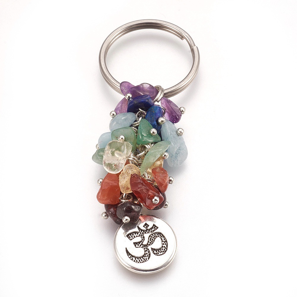 7 Chakra Chips Cristal Natural Cluster Healing Llavero Bolsa Yoga Colgante Llavero Mujer Árbol La Vida