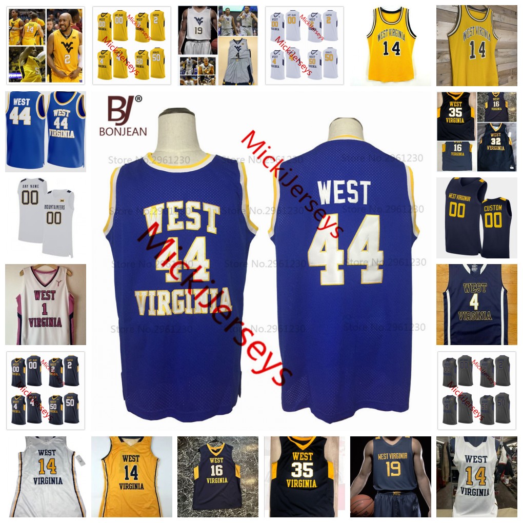 2022 NCAA Custom Stitched W V U Basketball Jersey 2 Jevon Carter 4 Daxter Miles Jr. 50 Sagaba Konate 14 Chase Harler Wesley Harris Bob Huggins Jerry West Isaiah Cottrell