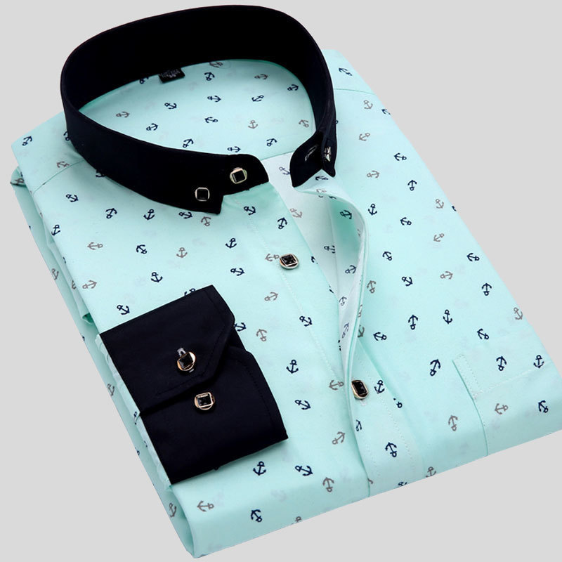 Young People Fashion Men's Printed Casual Shirts Long Sleeve Soft Thin Light Weight Regular Fit Spring Ral Dress Shirt 2201