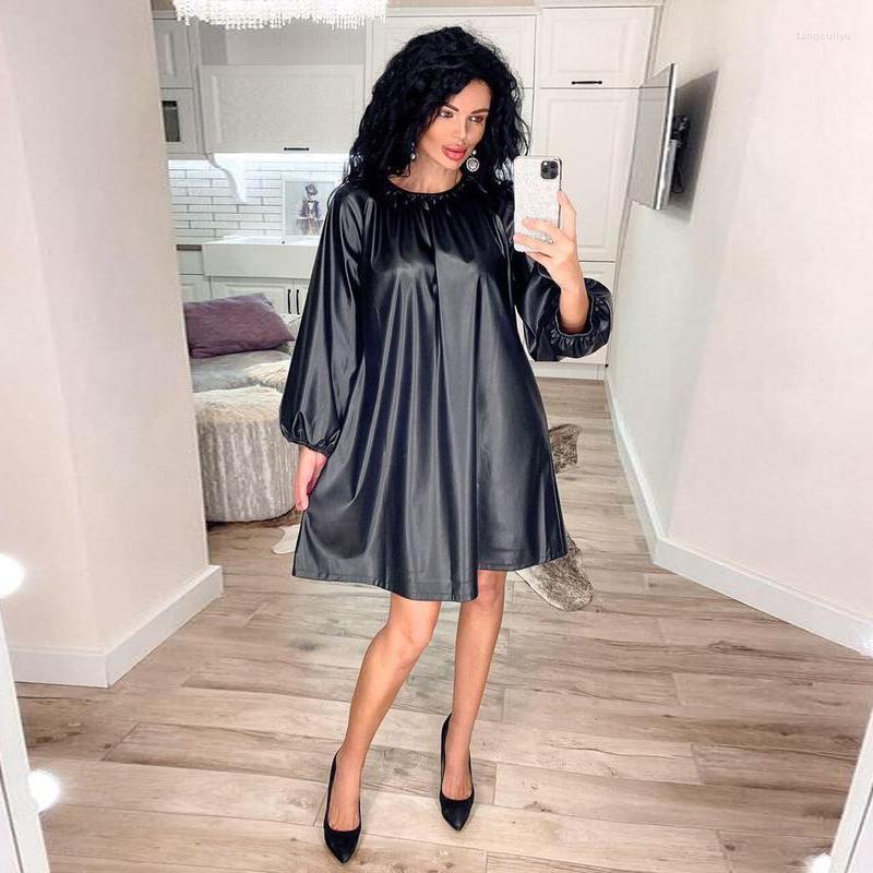 Women PU Fashion Vintage Loose Mid Dress Solid O Neck Lantern Sleeve Maternity 2022 Spring Office Lady Casual Dresses, As picture
Women PU Fashion Vintage Loose Mid Dress Solid O Neck Lantern Sleeve Maternity 2022 Spring Office Lady Casual Dresses, As picture