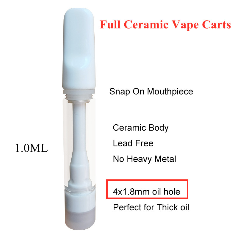 Full Ceramic Thick Oil Vape Cartridges 1ml Atomizers Snap Lock in Tips E Cigarettes 4pc Oil Hole
Full Ceramic Thick Oil Vape Cartridges 1ml Atomizers Snap Lock in Tips E Cigarettes 4pc Oil Hole