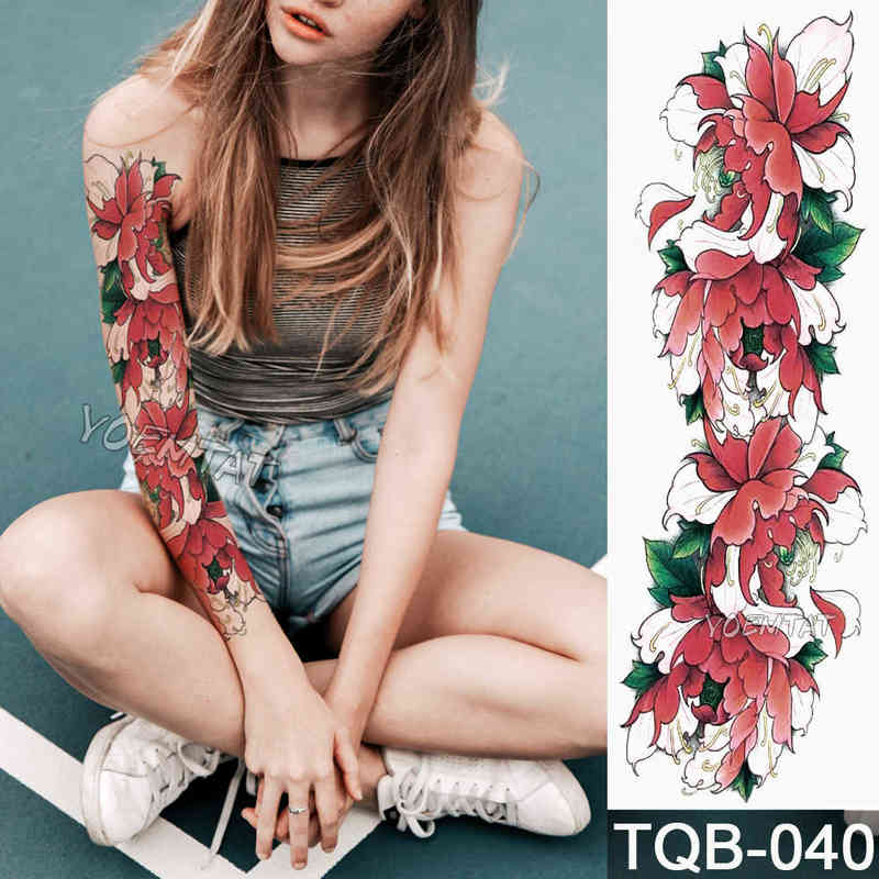NXY Temporary Tattoo Large Arm Sleeve Japanese Geisha Snake Waterproof Tatto Sticker Lotus Peacock Girl Tatoo Body Art Women 0330