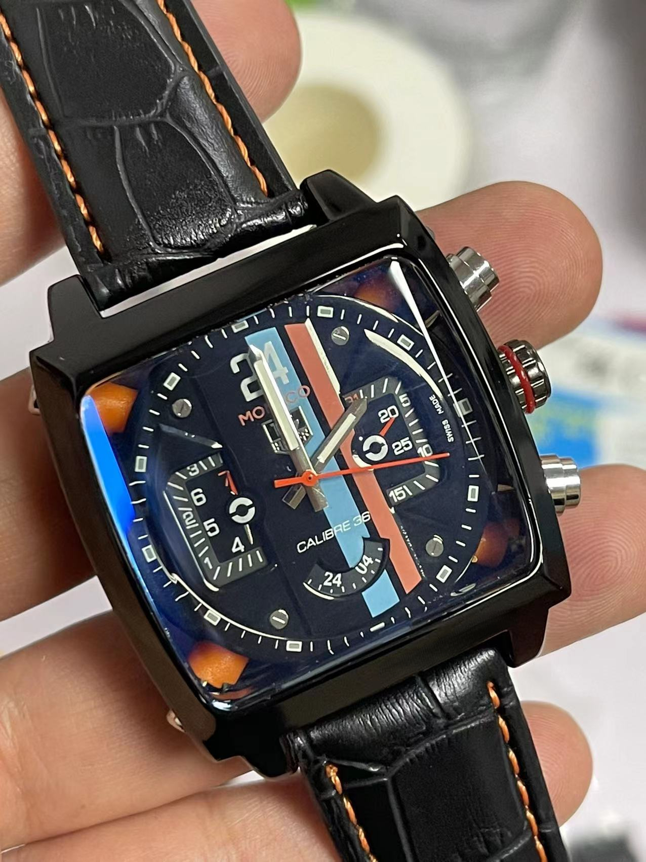 Men Automatic Mechanical Watch Black Leather Monaco-24 Fashion Sport Wristwatch, Blue
Men Automatic Mechanical Watch Black Leather Monaco-24 Fashion Sport Wristwatch, Blue