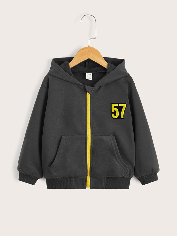Toddler Boys Letter Patched Zipper Front Hoodie SHE