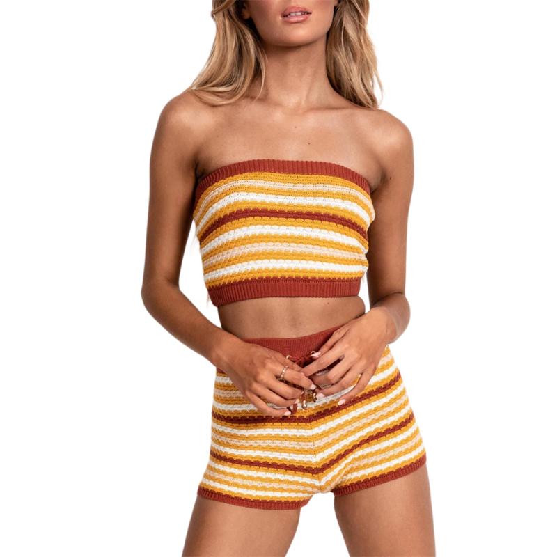 Women' Tracksuits Women Knitted 2 Piece Shorts Set Contrast Color Striped Strapless Tops And High Waist Short Pants Outfits Summer Streetwe, Yellow
Women' Tracksuits Women Knitted 2 Piece Shorts Set Contrast Color Striped Strapless Tops And High Waist Short Pants Outfits Summer Streetwe, Yellow