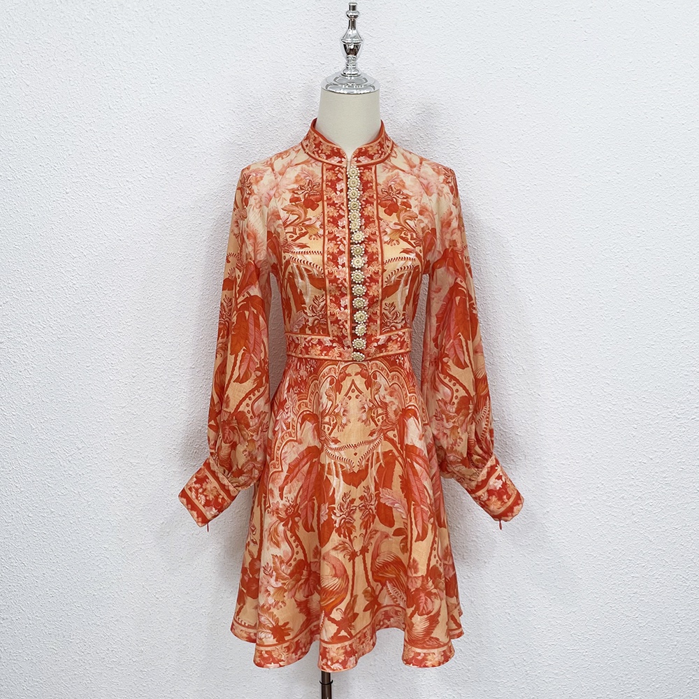 2022 Zim Fashion patchwork printed straw Beaded button short dress, Orange
2022 Zim Fashion patchwork printed straw Beaded button short dress, Orange