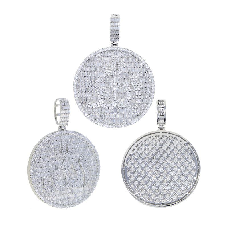 Iced bling Big Round Allah pendant paved full cz stone for women men hip hop cuban chain tennis chain necklace jewelry drop ship