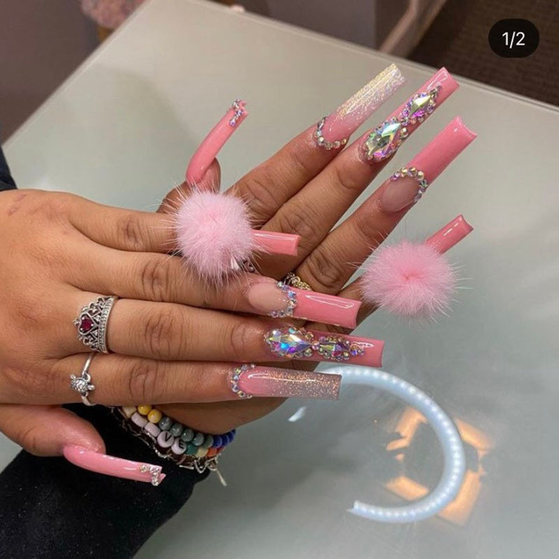 24Pcs Detachable Magnet Ball Fluffy White+Pink 3D27*27mm Puffy Pom Pons Kit Jewelry Manicure Accessories DIY Nails Charms In Box