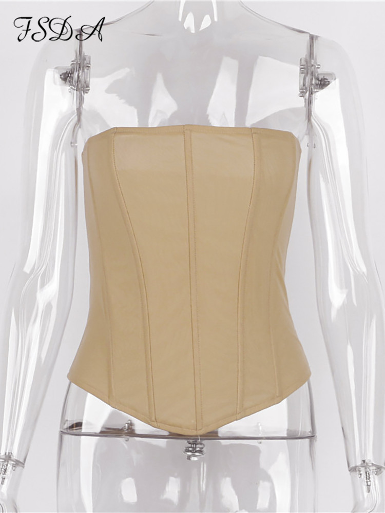FSDA Mesh Khaki Corset Crop Top Women Y2K Strapless Tube Tank Tops Summer Black Sexy Sleeveless Off Shoulder Cami 220629