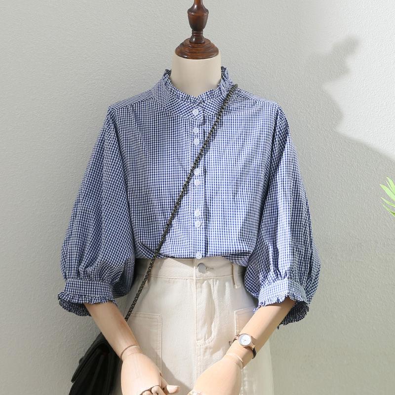 Women' Blouses & Shirts Women 2022 Summer Retro French Stand Collar Plaid Female Lantern Sleeve Blouse Ladies Single Breasted Casual R67Wom, Blue
Women' Blouses & Shirts Women 2022 Summer Retro French Stand Collar Plaid Female Lantern Sleeve Blouse Ladies Single Breasted Casual R67Wom, Blue
