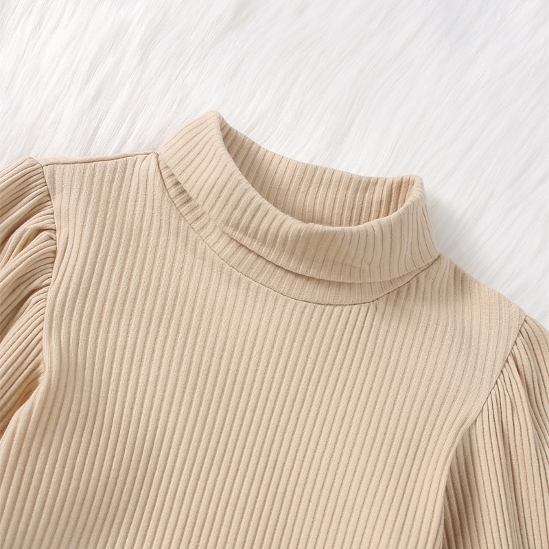 Girls Rib-knit High Neck Tee & Plaid Pleated Skirt SHE