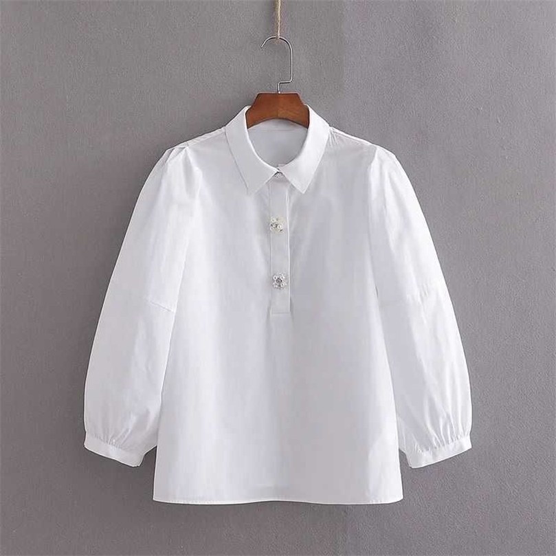 Women Poplin Blouse Gem buttons Puff Sleeves Fashion Chic Casual Vintage Woman Blouse Shirt Tops Femme Mujer blusas 210709, White
Women Poplin Blouse Gem buttons Puff Sleeves Fashion Chic Casual Vintage Woman Blouse Shirt Tops Femme Mujer blusas 210709, White
