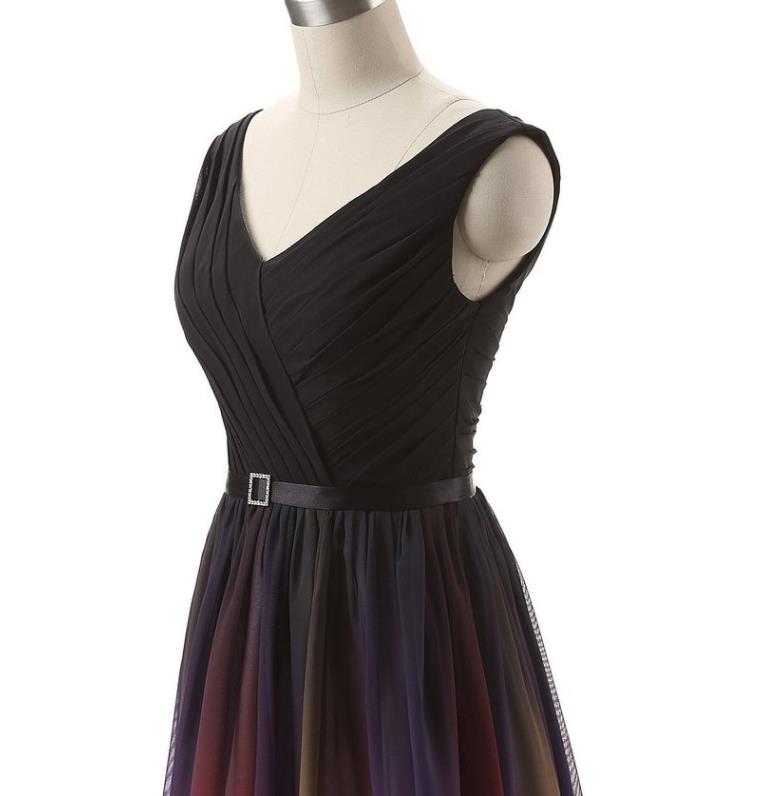 Women's Chiffon Gauze Maxi Bridesmaid Dress Back Laceup Long Formal Evening Party V neckle Dresses Sleeveless With Ribbon Rinestone Belt US4-US22