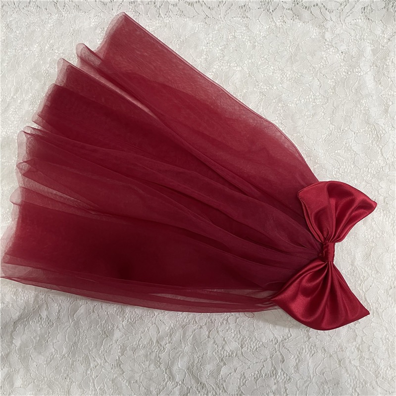 2022 New Arrival Burgundy Wedding Veils with Big Bow Bridal Headwear Accessories