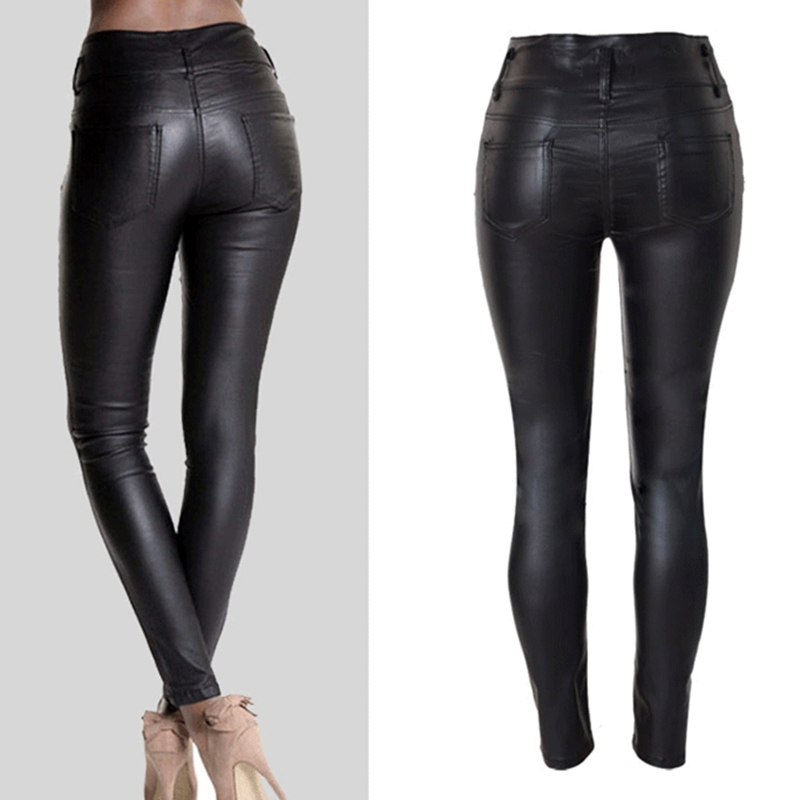 LOGAMI Women Pu Leather Pants Black Sexy Stretch Bodycon Trousers High Waist Long 220325