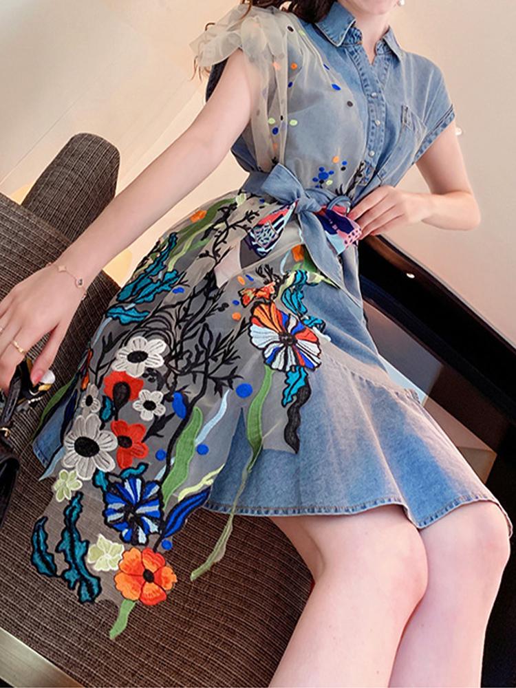 Casual Dresses Temperament Retro Dress 2022 Summer Style Waist Slimming Mesh Stitching Denim Fashion Women' ClothingCasual, Blue
Casual Dresses Temperament Retro Dress 2022 Summer Style Waist Slimming Mesh Stitching Denim Fashion Women' ClothingCasual, Blue