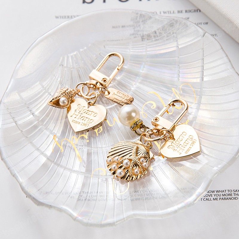 Peach Heart Pearl Shell Keychain Charms Creative Fashion Women Wedding Keyring Girlfriend Jewelry Gifts