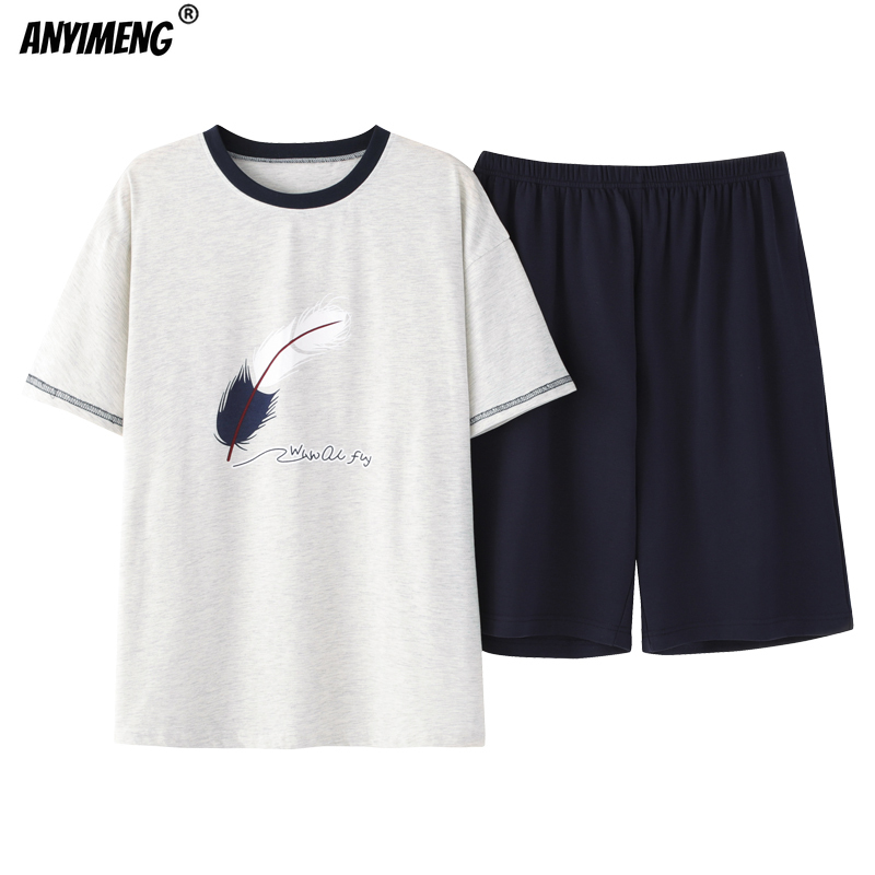 Mens Big Size Lounge Wear Fashion Cotton Pajamas Summer Short Pj Set Khaki Deer Printed Stylish Plaid Homewear 3xl 4xl Nightwear 220511