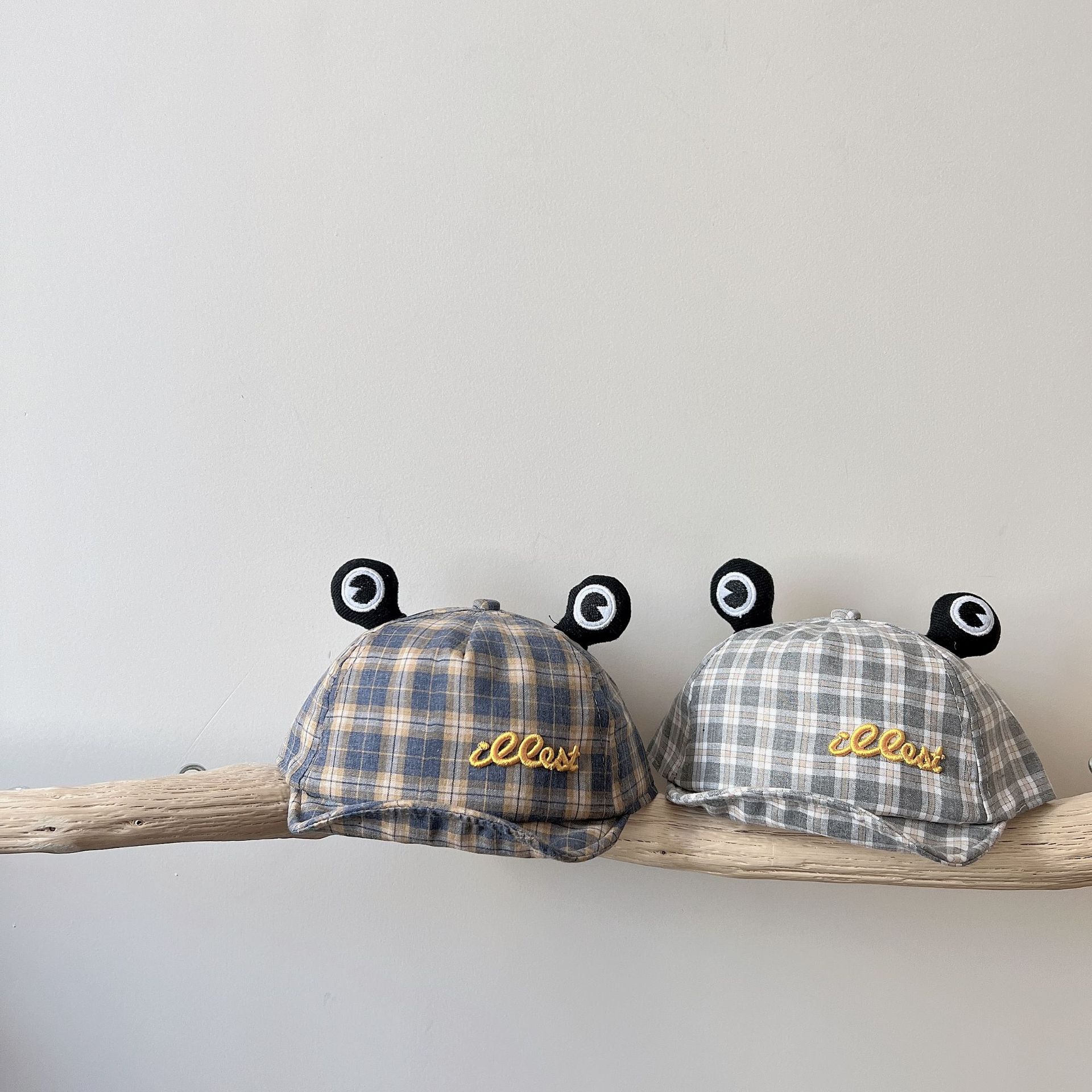 Fashion Baby Hat Cute Ear Plaid with Embroidered Baseball Caps Summer Children Boy Girl Sun Hats Visor Newborn Caps 6-24 Months