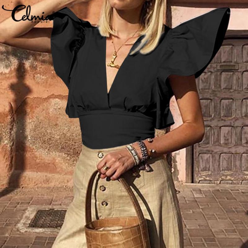 Women' Blouses & Shirts 2022 Summer Short Shirt Celmia Women Sexy Deep V-Neck Ruffled Sleeve Plus Size Blouse Casual Solid Blusas, Khaki
Women' Blouses & Shirts 2022 Summer Short Shirt Celmia Women Sexy Deep V-Neck Ruffled Sleeve Plus Size Blouse Casual Solid Blusas, Khaki