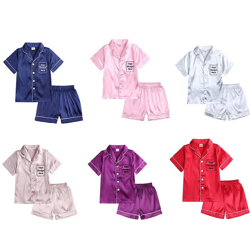 Custom Silk Kids Pyjamas Girls Boys Solid Satin Pjs For Children Personalized Clothes Gift Lounge Sleepwear DIY Pajamas 220809