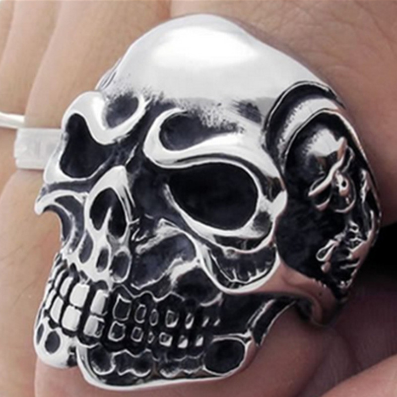 Cool Mexican Style Antique Silver Skull Ring Punk Jewelry for Mens Gift