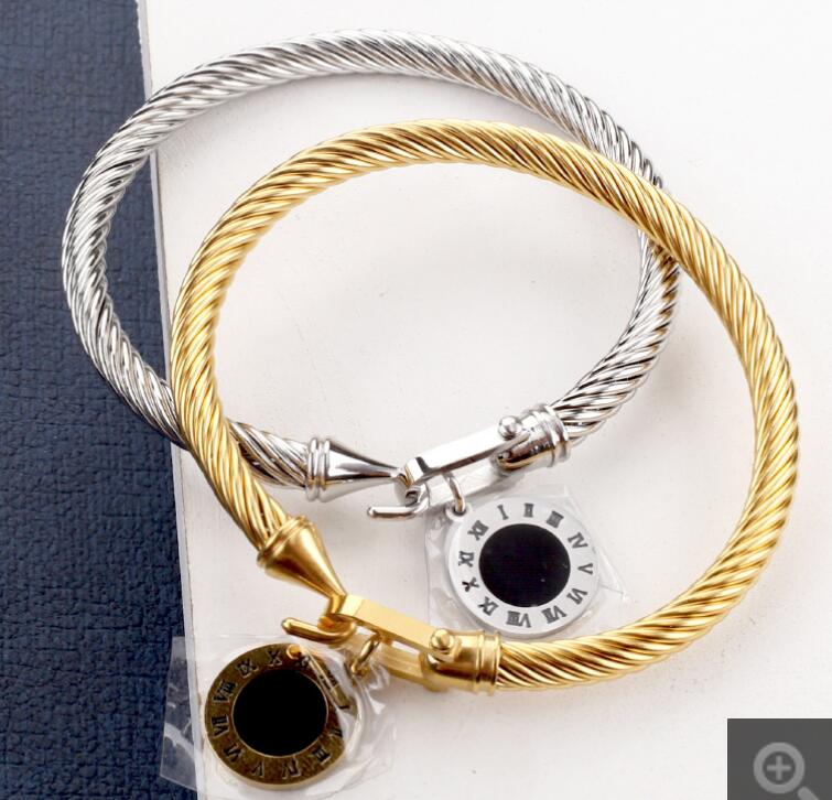 Titanium Steel Cable Wire Gold Color Love Heart Charm Bangle Bracelet With Hook Closure For Women Men Wedding Jewelry Gifts GC860