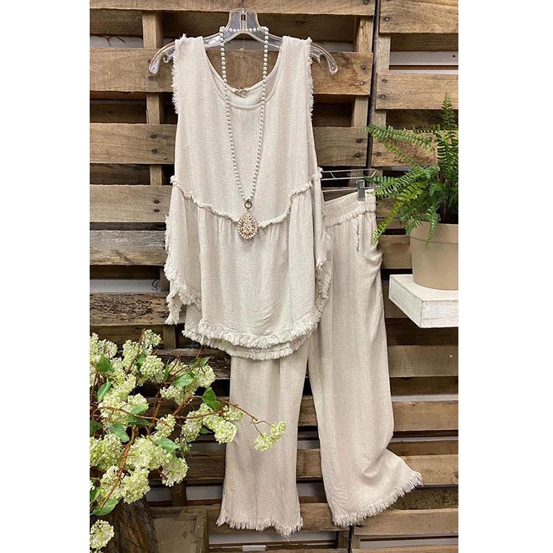Women's T-Shirt Summer Two Piece Set Ladies Fashion Casual Outfit Suit Women Sleeveless Tops Frayed Cotton Linen Vest + Wide Leg Pants Mujer, Pink
Women's T-Shirt Summer Two Piece Set Ladies Fashion Casual Outfit Suit Women Sleeveless Tops Frayed Cotton Linen Vest + Wide Leg Pants Mujer, Pink