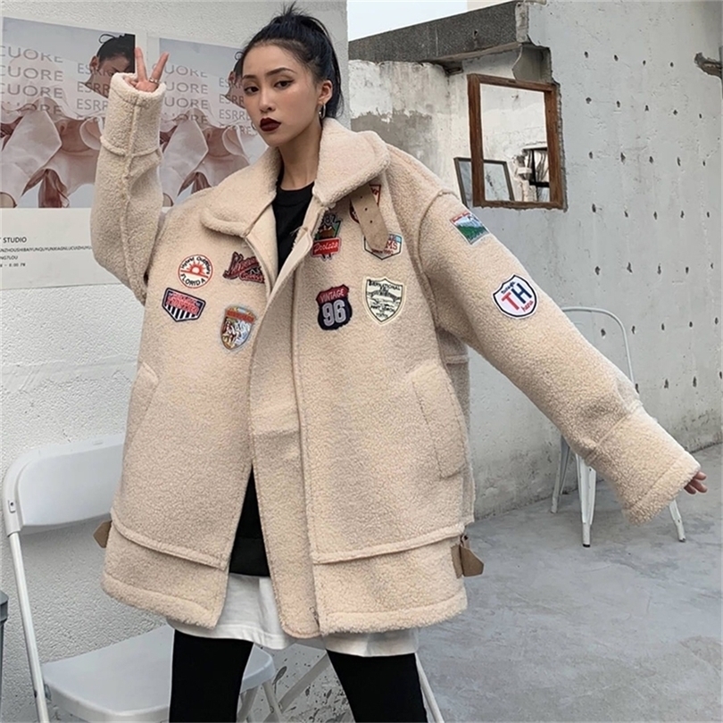 Vintage Winter Lamb Wool Thick Coat Spring Faux Fur Long Coat Women Lamb Fur Jacket Winter Suede Leather Jacket 201019