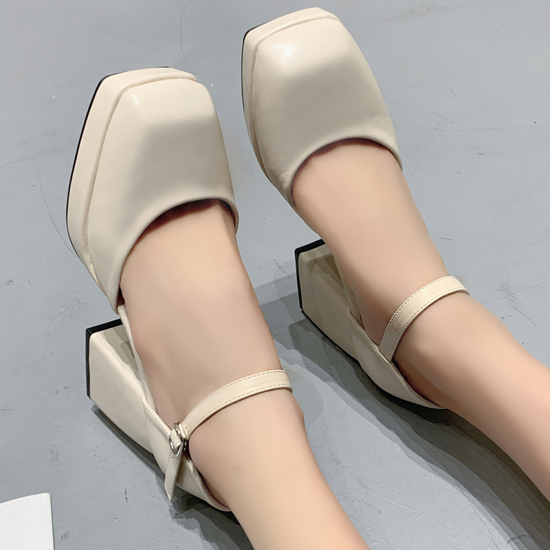 Lucyever Ankle Strap Platform Pumps Women Pu Leather Square Toe Mary Jane Shoes Woman Goth Thick High Heels Ladies 220328