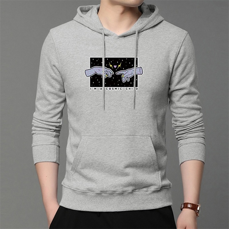 Hoodies Men Casual Pullover Pocket Sweatshirts Long Sleeve Hand Printing Sweatshirt Drawstring Fashion Clothes Top Streetwear 220816wtt