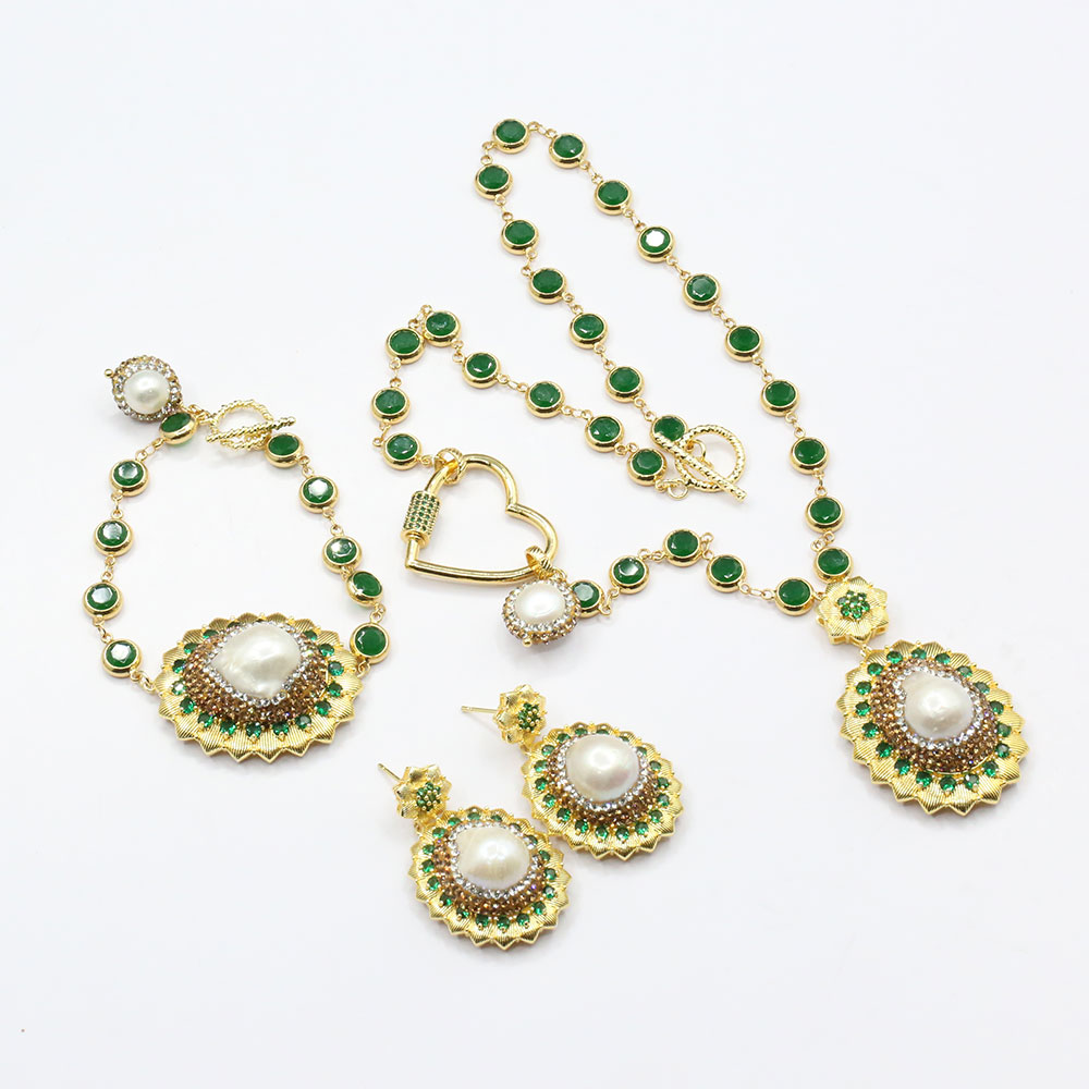 Natural Green CZ Chain White Pearl Oval CZ Pave Bezel Set Pendant Necklace Earrings Bracelet Sets For Lady Gifts, Light green
Natural Green CZ Chain White Pearl Oval CZ Pave Bezel Set Pendant Necklace Earrings Bracelet Sets For Lady Gifts, Light green