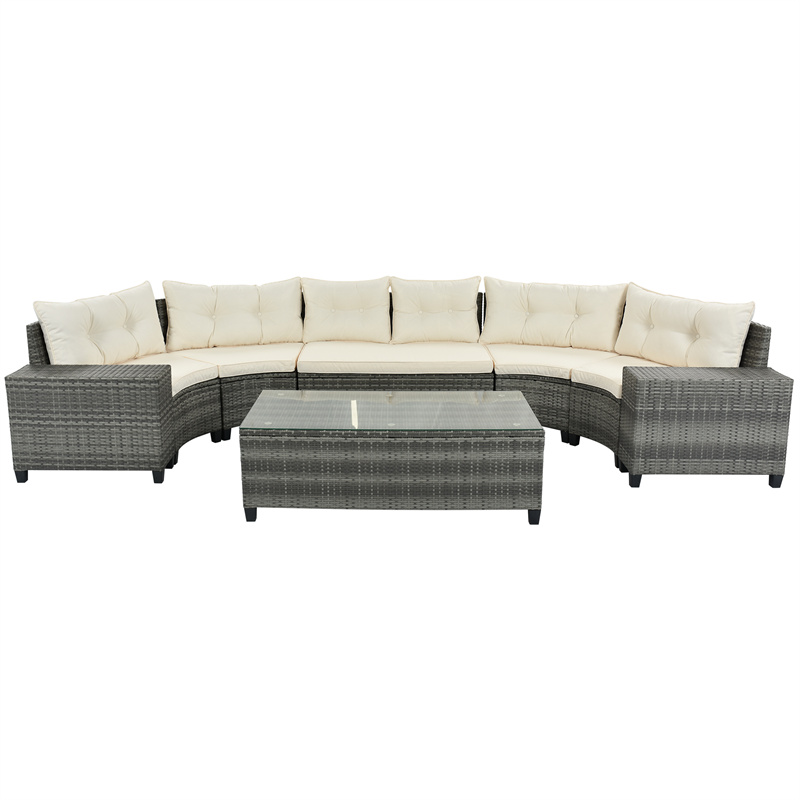 Garden Sets 8-pieces Outdoor Wicker Round Sofa Set Half-Moon Sectional Sets All Weather Curved With Rectangular Coffee Tabl
Garden Sets 8-pieces Outdoor Wicker Round Sofa Set Half-Moon Sectional Sets All Weather Curved With Rectangular Coffee Tabl
