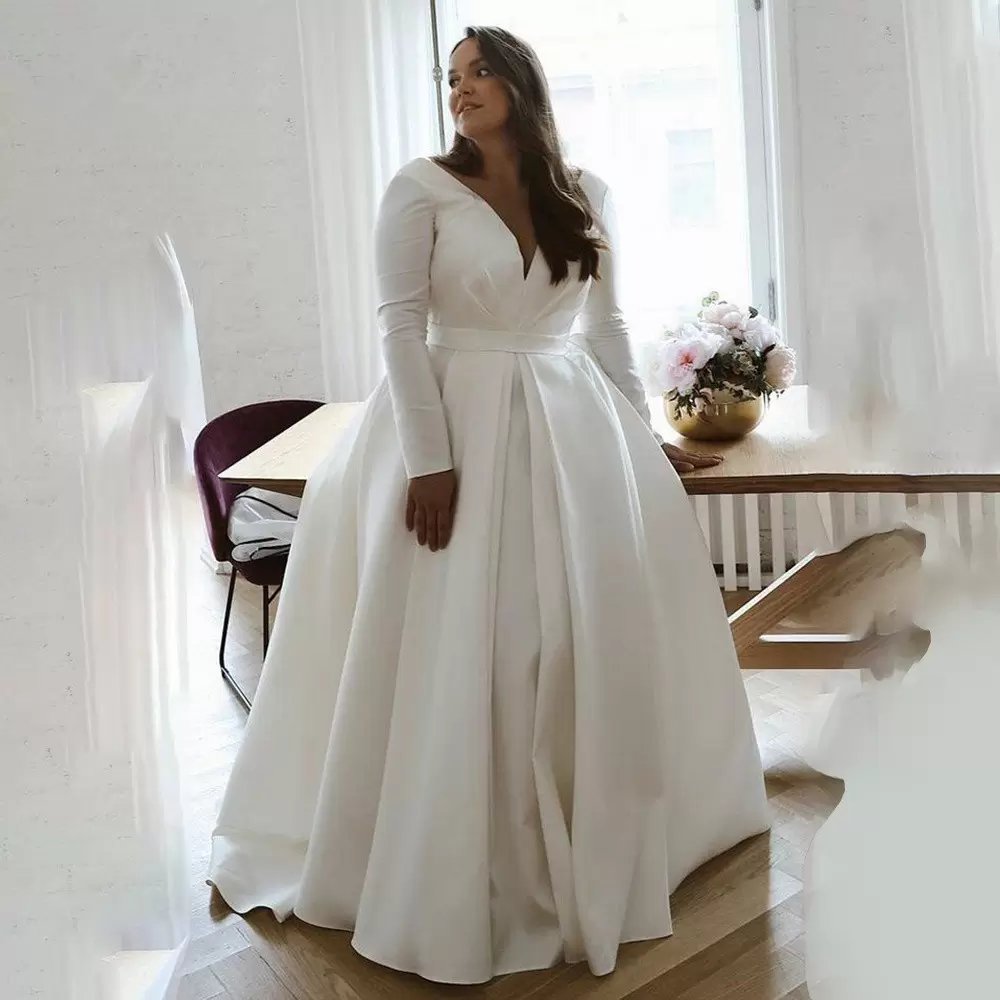 Plus Size stain Wedding Dress Long Sleeve beach wedding dresses Oversize Bridal Gown Boho robe de mariee fluffy vestidos de novia, White
Plus Size stain Wedding Dress Long Sleeve beach wedding dresses Oversize Bridal Gown Boho robe de mariee fluffy vestidos de novia, White