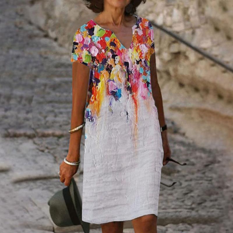 Party Dresses Short Sleeve Vintage Floral Women Summer Dress 2022 V-Neck 50 Years Old Female Knee-Length Boho Loose T-Shirt, Red
Party Dresses Short Sleeve Vintage Floral Women Summer Dress 2022 V-Neck 50 Years Old Female Knee-Length Boho Loose T-Shirt, Red