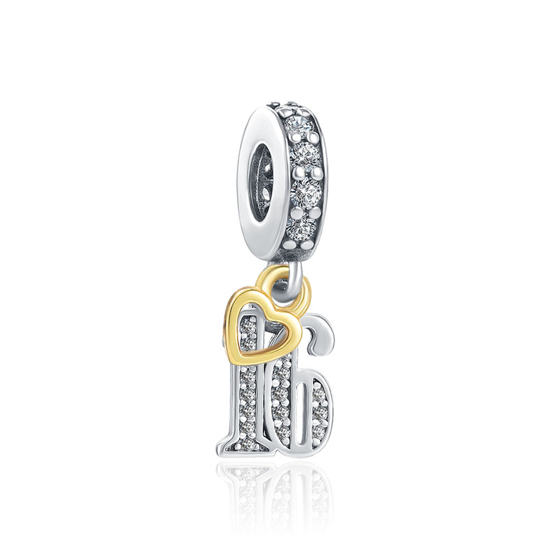 925 Silver Charm Beads Dangle 16 18 21 30 40 50 Digital Pendant Heart Bead Fit Charms Bracelet DIY Jewelry Accessories