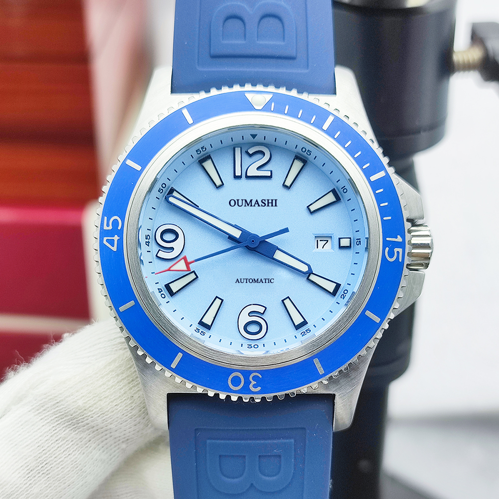 

New 45MM Men's Automatic Watch Luxury High Quality Blue Dial Rubber Strap C3 Green Luminous
