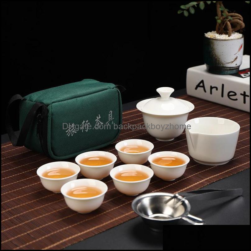 

Teaware Sets Kitchen Dining Bar Home Garden Set Chinese Travel Kung Fu Tea Ceramic Portable Cup Porcelain Service Gaiwan Cups Mug Of Cere