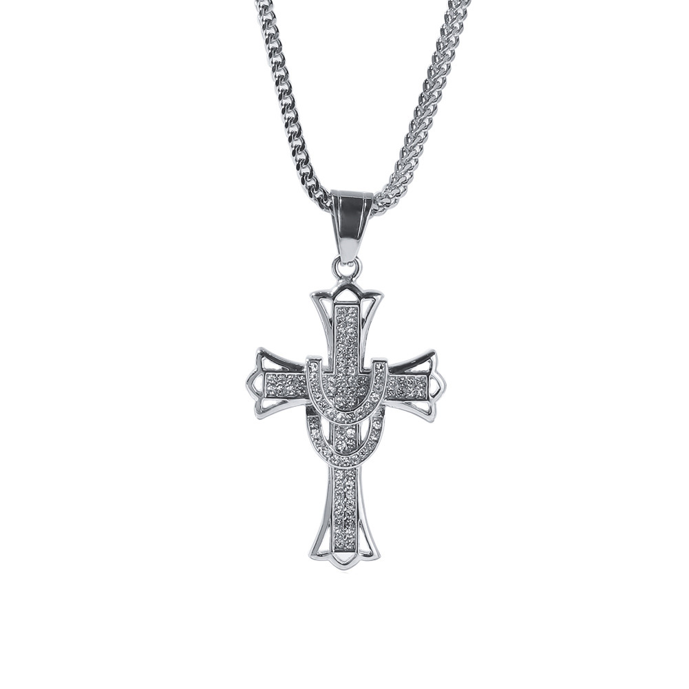 Shining Cross Pendants Necklace Jewelry Stainless Steel 18K Real Gold Plated Men Gift Religious Jewelry
