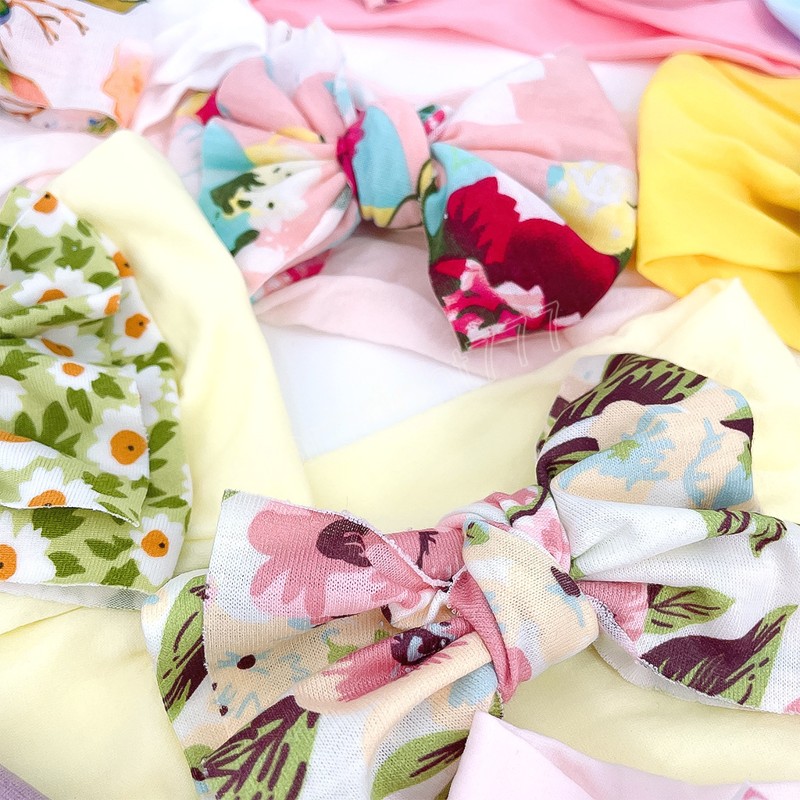 Baby Girls Florals Bowknot Headband Kids Soft Nylon Elastic Hairband Children Bandanas Head Band Princess Hair Accessory 25 Colors