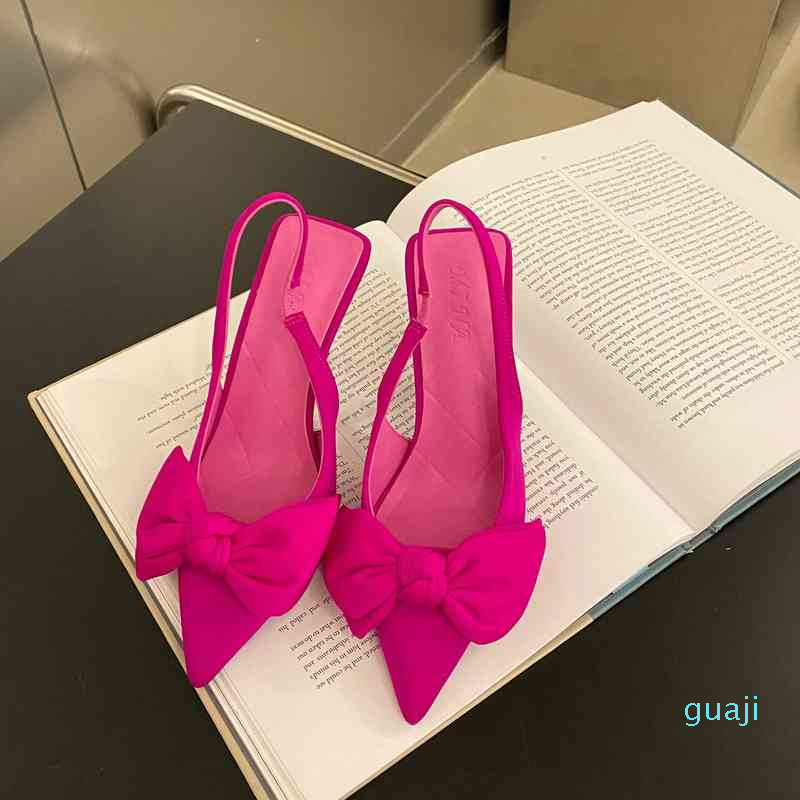 French high-heeled Baotou bow sandals fairy summer thin heel pointed single shoes, . rose
French high-heeled Baotou bow sandals fairy summer thin heel pointed single shoes, . rose