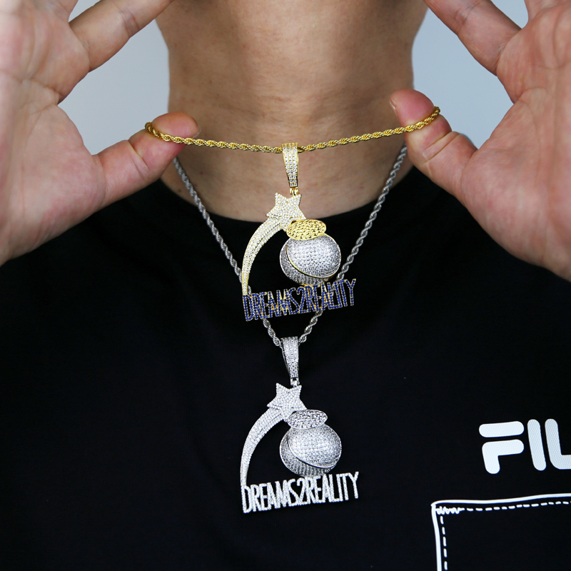 New Arrived Punk Rock Letter meteor ball Pendant with Rope Chain Necklace for Women Men Hip Hop Necklaces Jewelry Drop Ship