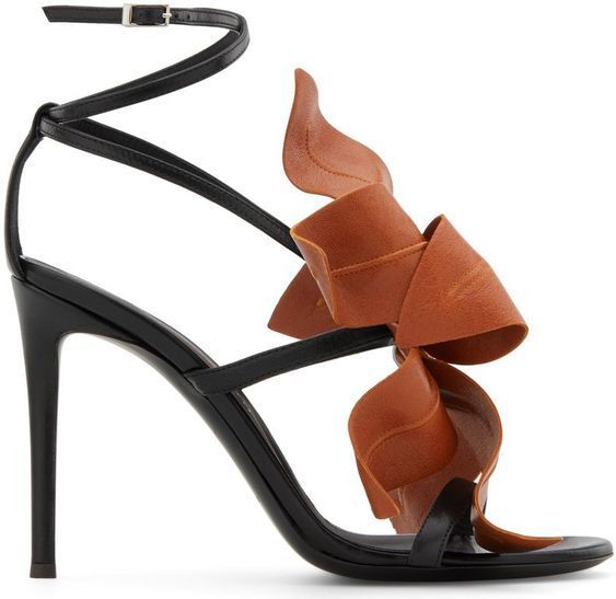 Women Black Leather Sandals Gold Flower Ankle Strap High Heel Luxury Design Party Big Size Wedding Shoes Stilettos Heels 220509