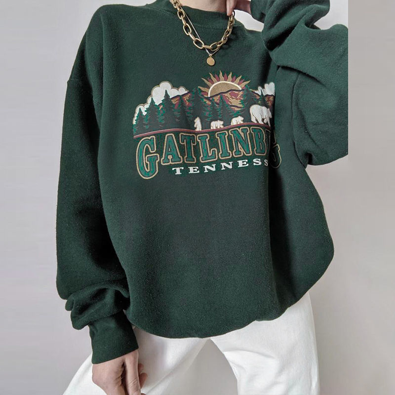 QWEEK Y2K Vintage Green Women Hoodies Oversize E Girl Aesthetic Print Sweatshirt Autumn 90s Street Pullover Long Sleeve Top 220324