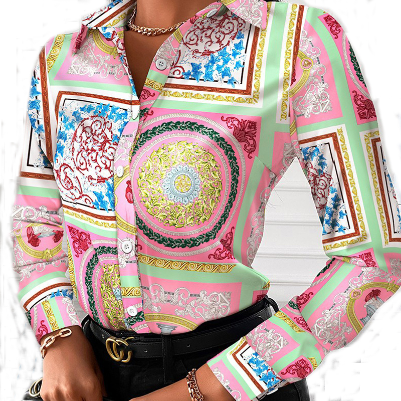 Amazon Hot Ladies Loose Long Sleeve Button Up Women Blouse Shirts Fashion Chain Printed Designer Plus Size Women's Blouses Top
Amazon Hot Ladies Loose Long Sleeve Button Up Women Blouse Shirts Fashion Chain Printed Designer Plus Size Women's Blouses Top