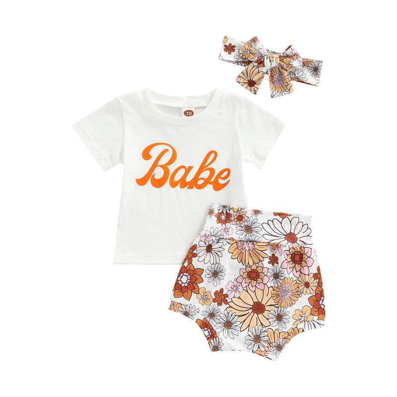 Clothing Sets Infant Baby Girl Short Sleeve Shirt Tops Shorts Bow Headband Flower Letter Print Wide Waist Summer 3Pcs SetClothing, As pic
Clothing Sets Infant Baby Girl Short Sleeve Shirt Tops Shorts Bow Headband Flower Letter Print Wide Waist Summer 3Pcs SetClothing, As pic