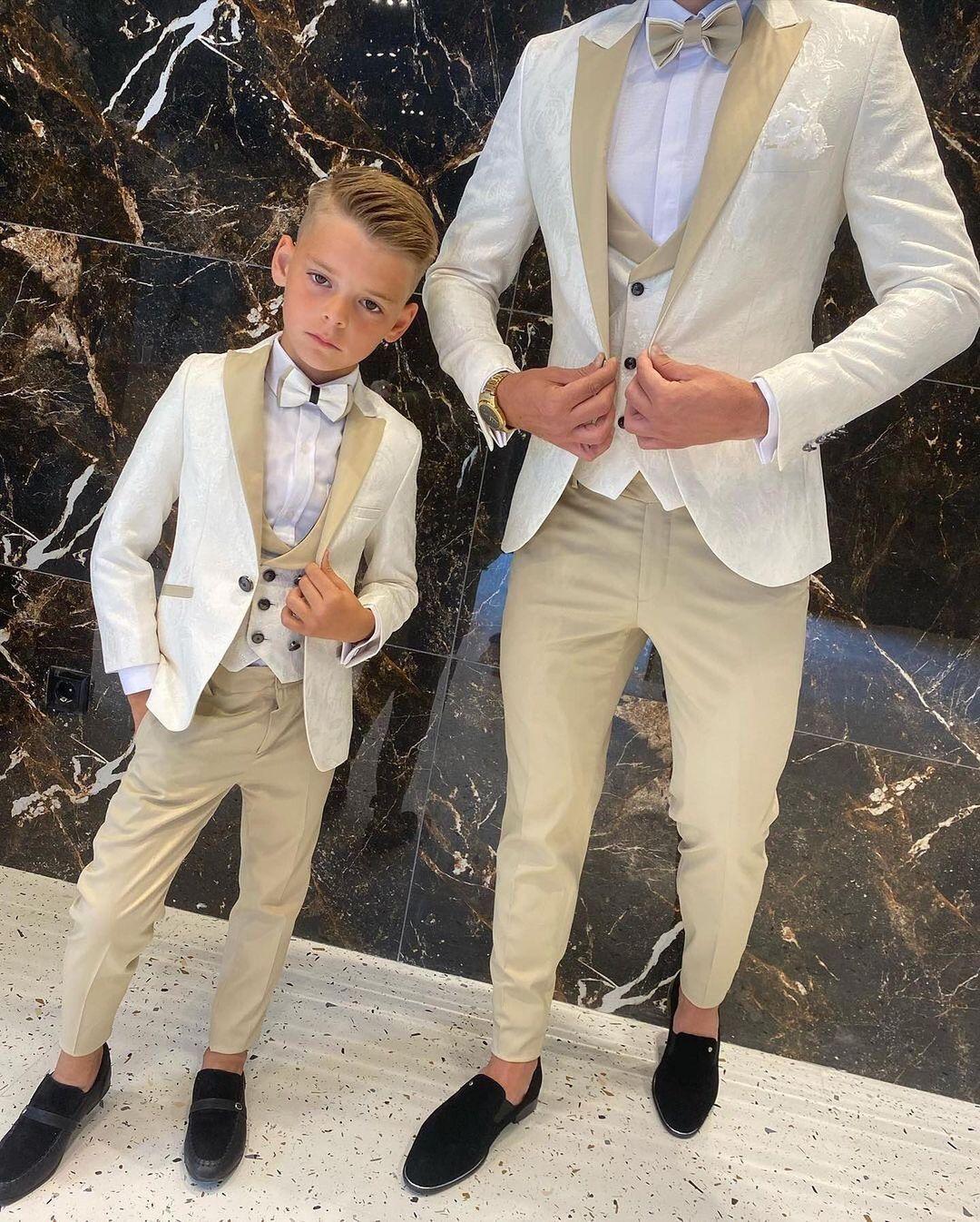 Floral Pattern Boy Formal Wear Suits Dinner Tuxedos Little Boys Groomsmen Kids For Wedding Party Prom Suit (Jacket+Vest+Pant)