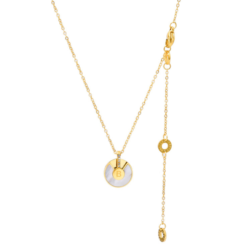 Round Shell Pendant Necklace Gold Plated Stainless Steel Jewelry for Women